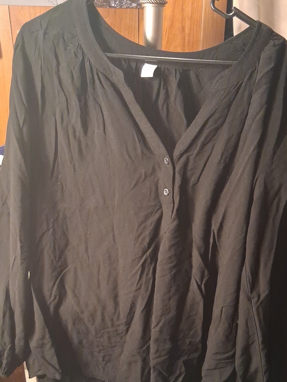 Black V-Neck Button Henley Women's Top